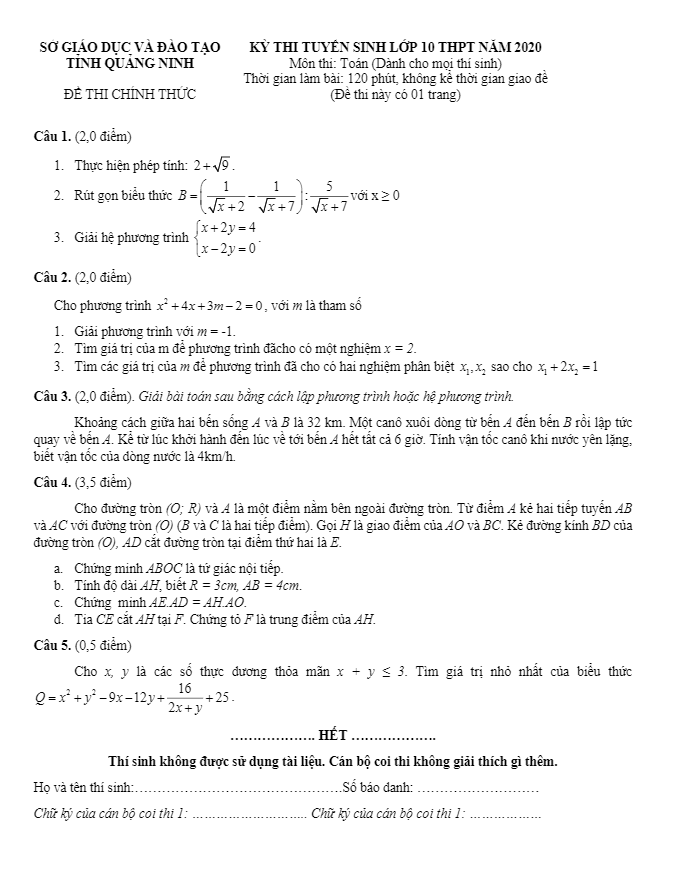 de tuyen sinh thpt mon toan nam 2020 2021 so gd dt quang ninh d