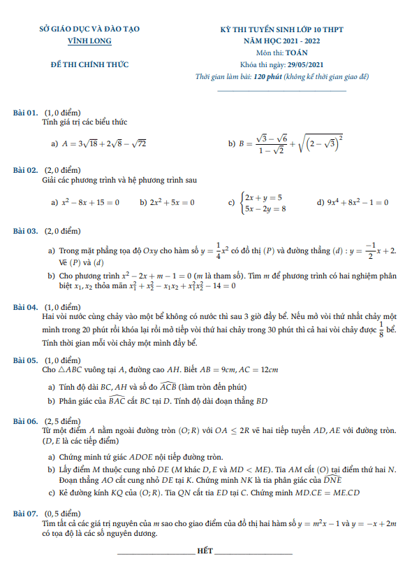 de tuyen sinh thpt mon toan nam 2021 2022 so gd dt vinh long d