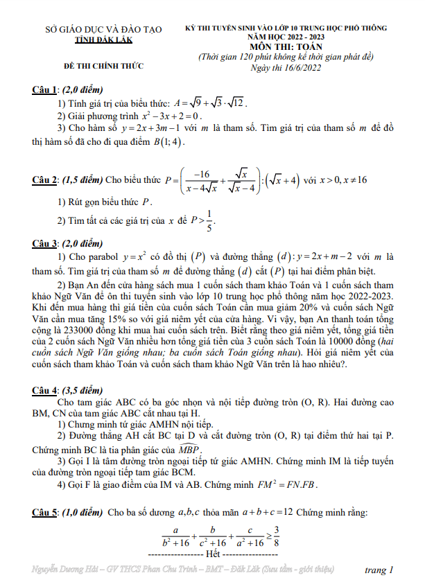 de tuyen sinh thpt mon toan nam 2022 2023 so gd dt dak lak d