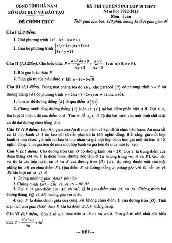 de tuyen sinh thpt mon toan nam 2022 2023 so gd dt ha nam d