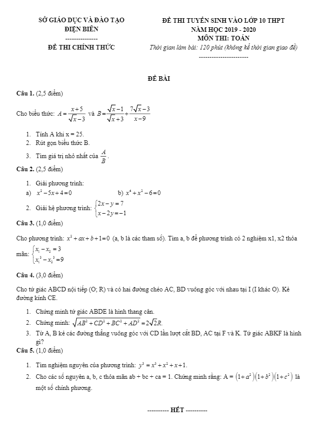 de tuyen sinh thpt nam 2019 2020 mon toan so gd dt dien bien d