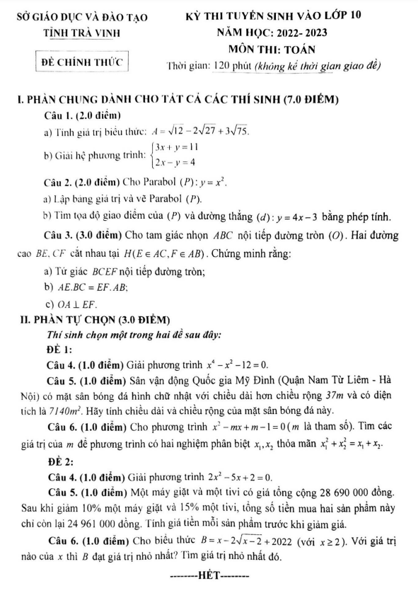 de tuyen sinh vao mon toan nam 2022 2023 so gd dt tra vinh d