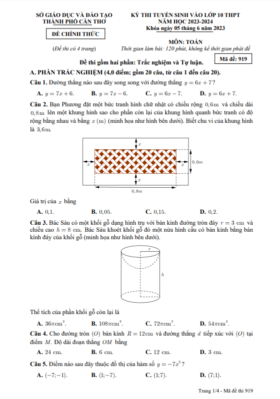 de tuyen sinh vao mon toan nam 2023 2024 so gd dt can tho d