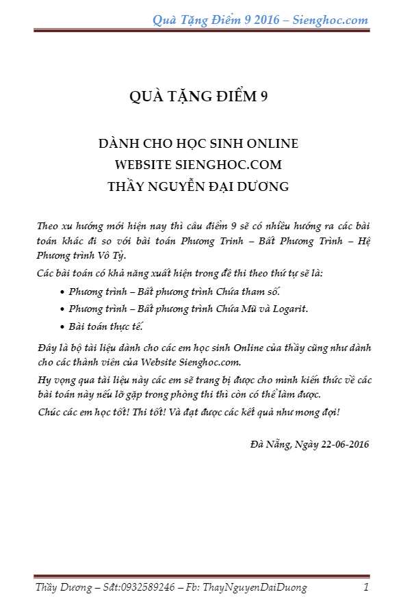 du doan cau diem 9 trong de thi thpt quoc gia 2016 mon toan nguyen dai duong d