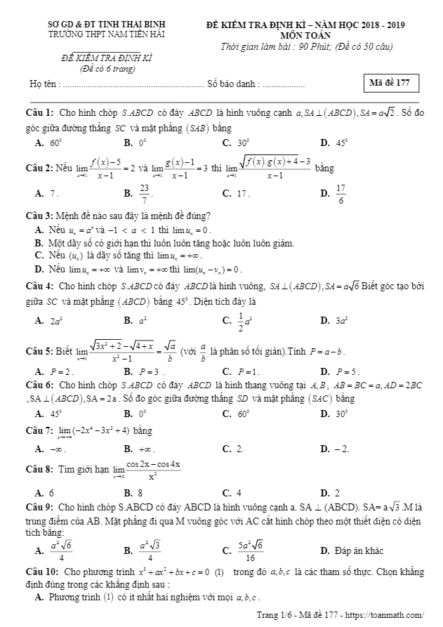 Kiểm tra định kỳ lớp 11 môn Toán năm 2018 2019 trường Nam Tiền Hải Thái Bình 6 kiem tra dinh ky lop 11 mon toan nam 2018 2019 truong nam tien hai thai binh d
