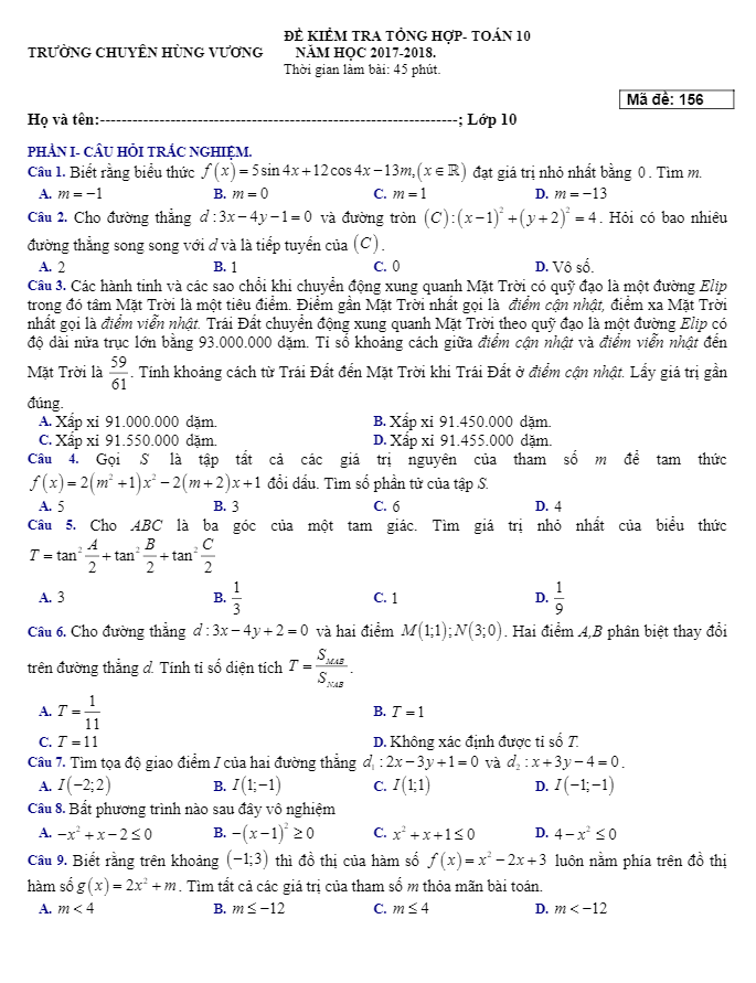 kiem tra tong hop lop 10 mon toan nam 2017 2018 truong chuyen hung vuong binh duong d