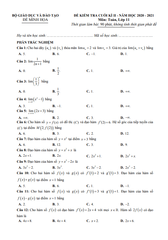 ma tran bang dac ta ki thuat va de minh hoa kiem tra cuoi hoc ki 2 hk2 lop 11 mon toan d