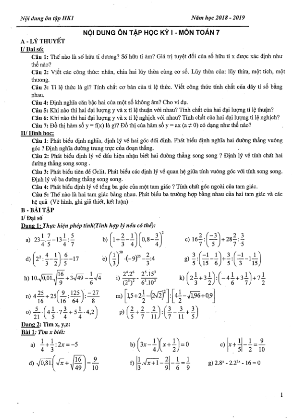 noi dung on tap hoc ki 1 hk1 lop 7 mon toan nam 2018 2019 truong thcs lang thuong ha noi d
