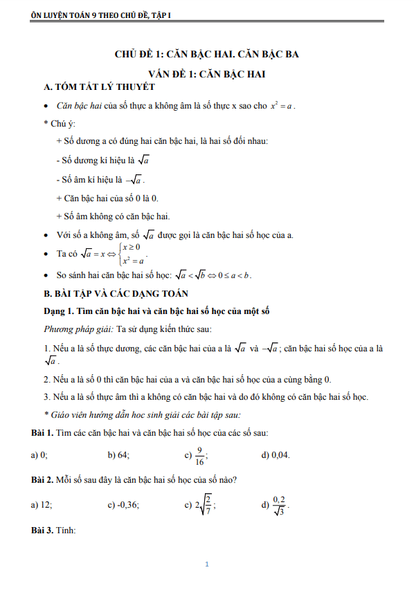 Ôn luyện lớp 9 môn Toán theo chủ đề (tập 1) 1 on luyen lop 9 mon toan theo chu de tap 1 d