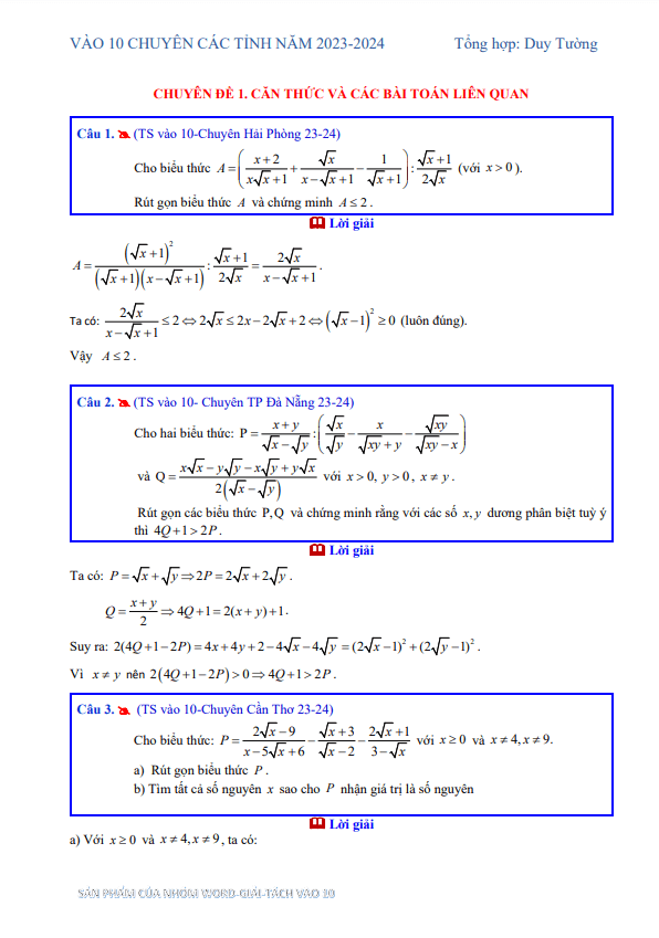 Phân dạng các bài toán trong đề tuyển sinh môn Toán (2023 2024) 4 phan dang cac bai toan trong de tuyen sinh mon toan 2023 2024 d