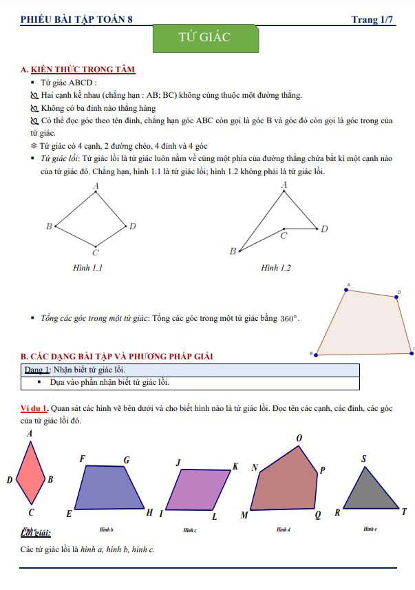 Phiếu bài tập lớp 8 môn Toán chủ đề tứ giác 1 phieu bai tap lop 8 mon toan chu de tu giac d