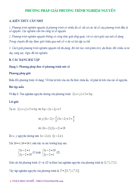 phuong phap giai phuong trinh nghiem nguyen d