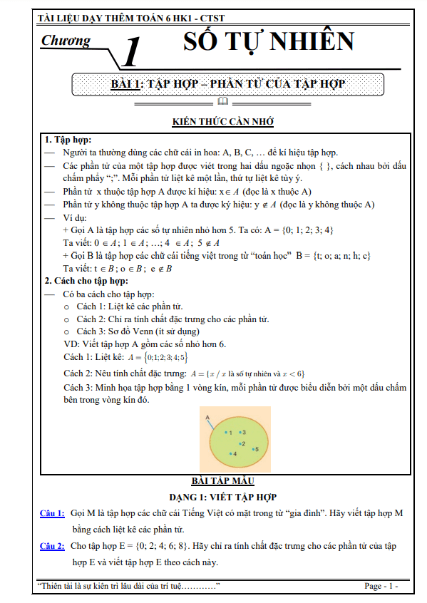 Tài liệu dạy thêm lớp 6 môn Toán Chân Trời Sáng Tạo học kì 1 (HK1) 2 tai lieu day them lop 6 mon toan chan troi sang tao hoc ki 1 hk1 d