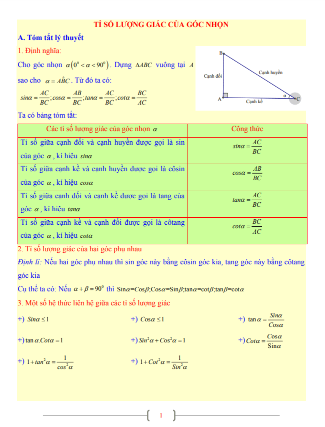 tai lieu lop 9 mon toan chu de ti so luong giac cua goc nhon d