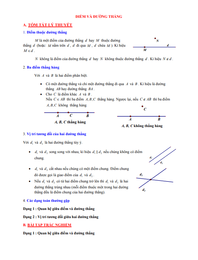Tóm tắt lý thuyết và bài tập trắc nghiệm điểm và đường thẳng 7 tom tat ly thuyet va bai tap trac nghiem diem va duong thang d