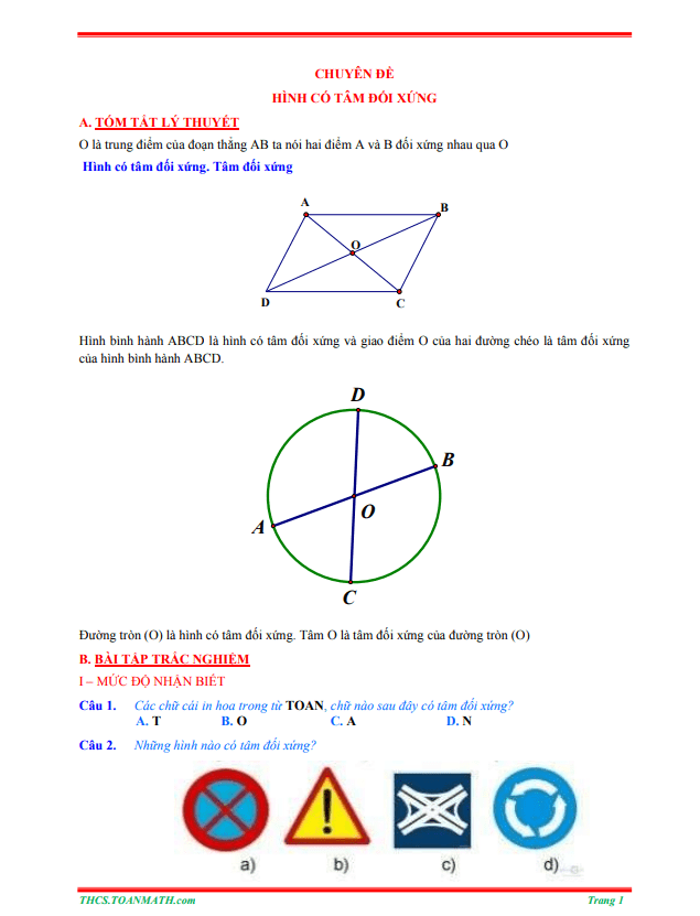 tom tat ly thuyet va bai tap trac nghiem hinh co tam doi xung d