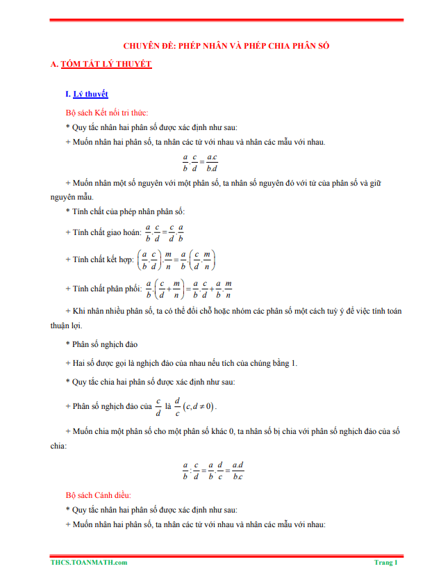 Tóm tắt lý thuyết và bài tập trắc nghiệm phép nhân và phép chia phân số 6 tom tat ly thuyet va bai tap trac nghiem phep nhan va phep chia phan so d