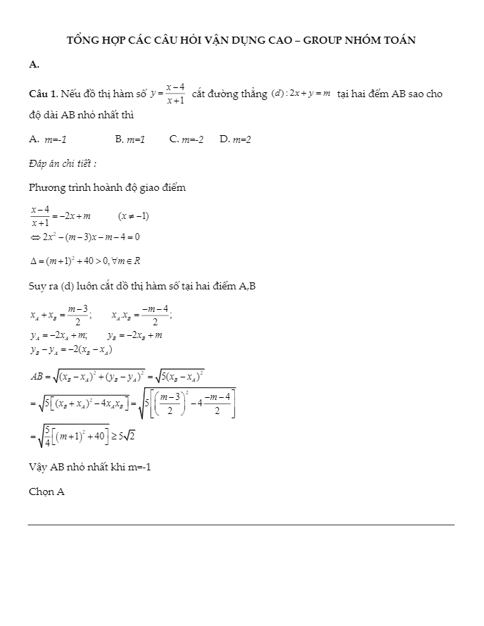 Tổng hợp các bài toán mức độ vận dụng cao ôn thi THPT Quốc gia – Nhóm Toán 1 tong hop cac bai toan muc do van dung cao on thi thpt quoc gia e28093 nhom toan d