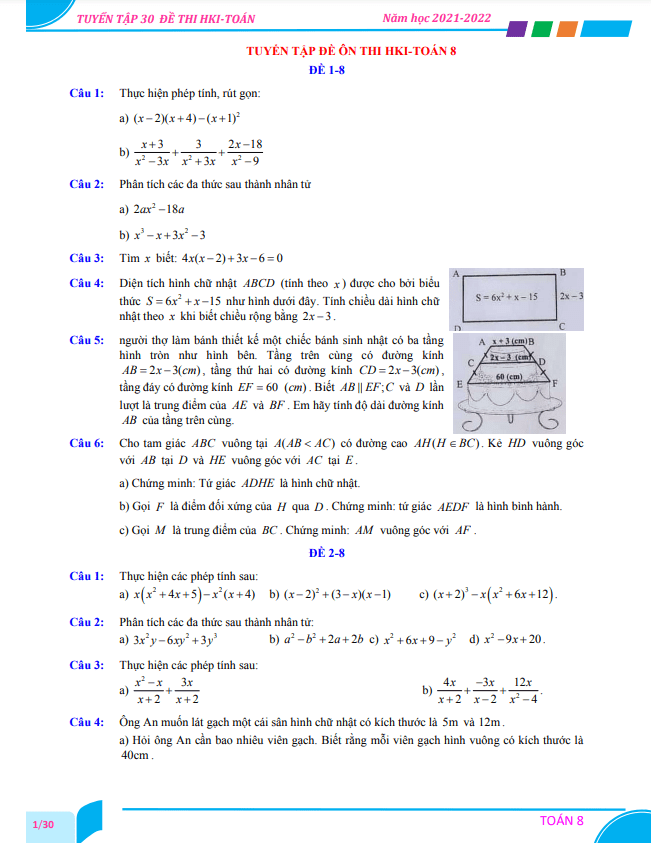tuyen tap 30 de on thi cuoi hoc ki 1 hk1 lop 8 mon toan d