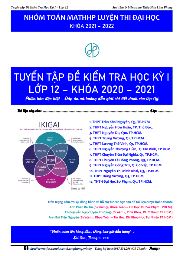Tuyển tập đề kiểm tra học kì 1 (HK1) lớp 12 môn Toán một số trường THPT tại TP Hồ Chí Minh 1 tuyen tap de kiem tra hoc ki 1 hk1 lop 12 mon toan mot so truong thpt tai tp ho chi minh d
