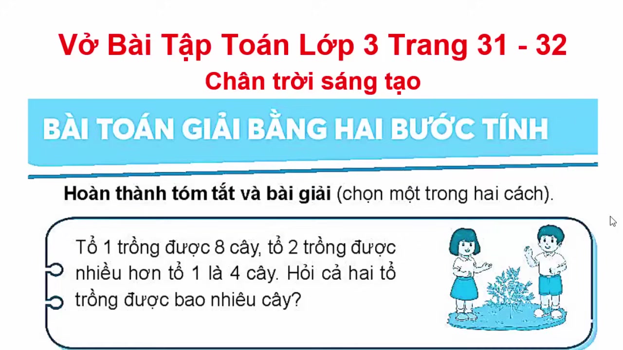 Hướng Dẫn Giải Toán Lớp 2: Phép Cộng Có Nhớ Qua Các Bài Toán Có Lời Văn Thực Tế 1 Cô giáo giới thiệu bài toán đầu tiên về hai tổ cùng trồng cây, bắt đầu buổi học.
