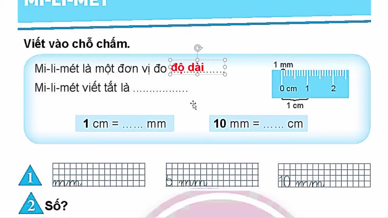 Hình ảnh minh họa thước kẻ với các vạch milimet và xăng-ti-mét, giúp học sinh dễ hình dung mối quan hệ 1cm = 10mm.