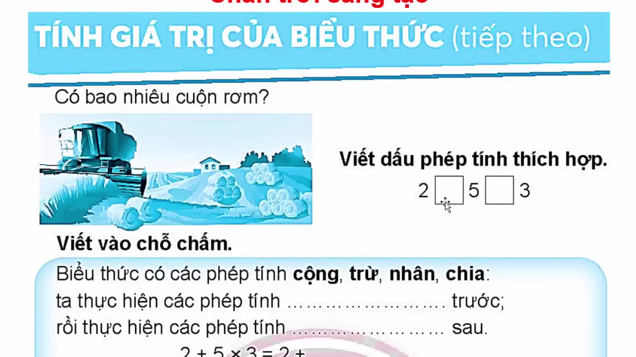 Hướng Dẫn Giải Bài Tập Tính Giá Trị Biểu Thức Lớp 3: Quy Tắc Và Ví Dụ Minh Họa Chi Tiết 4 Minh họa bài toán đếm số cọng rơm, giúp học sinh liên hệ giữa tình huống thực tế và biểu thức toán học.