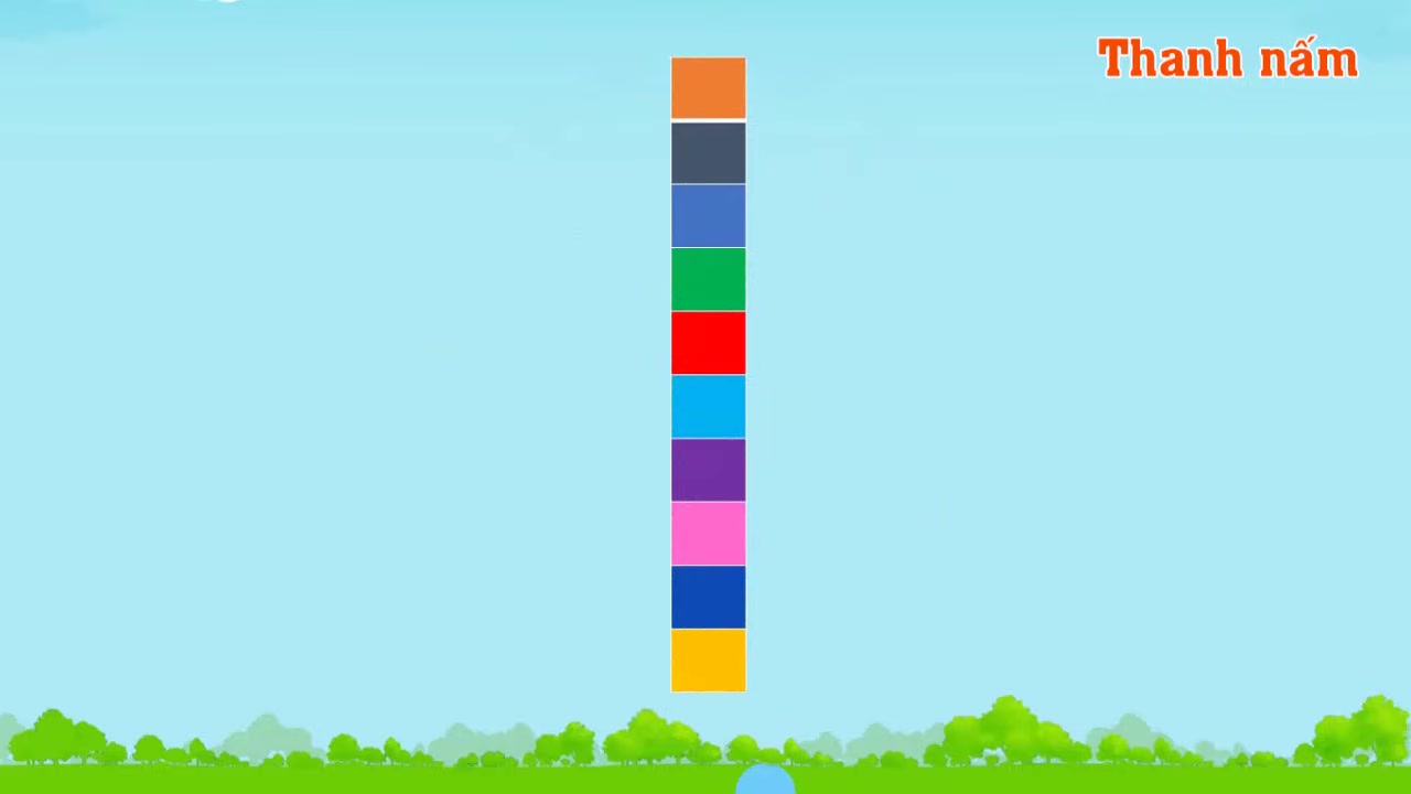 Các ô vuông nhiều màu được xếp riêng lẻ, chuẩn bị để được nhóm thành chục.