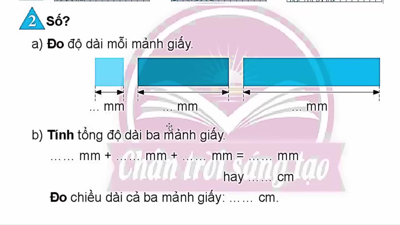 Minh họa ba đoạn thẳng với độ dài 1cm, 3cm và 4cm được đặt cạnh nhau, thể hiện rõ phép cộng tổng độ dài.