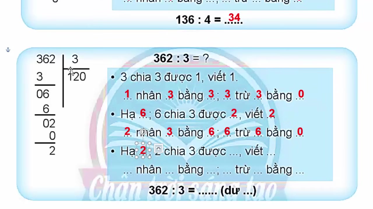 Hướng Dẫn Giải Bài Tập Toán Lớp 3: Phép Chia Và Nhận Biết Phép Tính Có Dư 2 Cô hướng dẫn chi tiết cách đặt tính và thực hiện phép chia từng bước trên bảng.