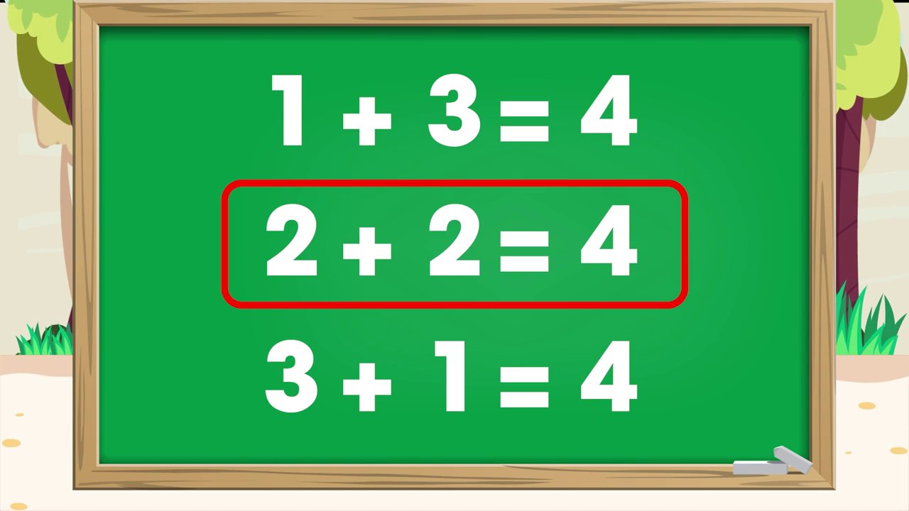 Hình ảnh đàn vịt với 1 con dẫn đầu và 4 con phía sau, minh họa cho phép tính 1+4=5.