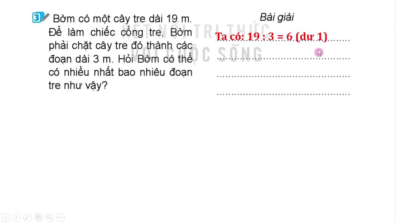 Minh họa bài toán chia đều 10 cái kẹo vào các túi, mỗi túi 3 cái.