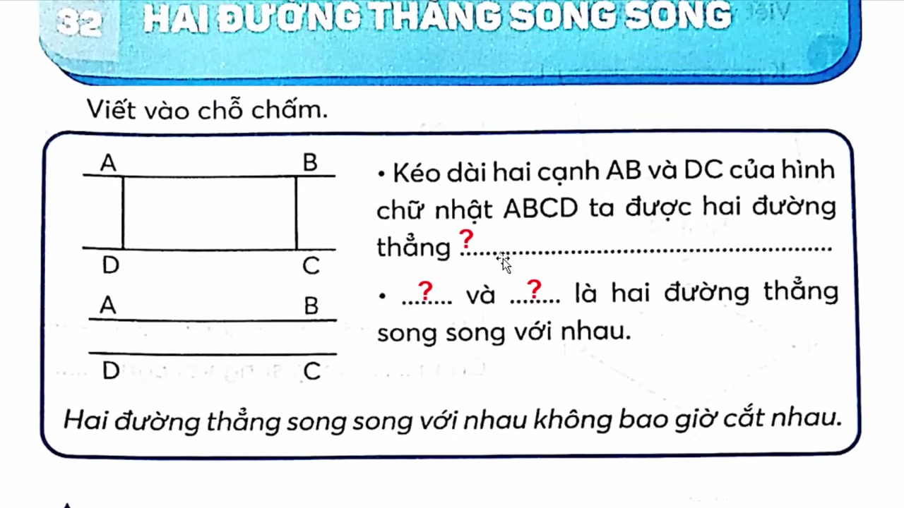 Minh họa hai đường thẳng AB và CD song song với nhau, một khái niệm cơ bản trong hình học.