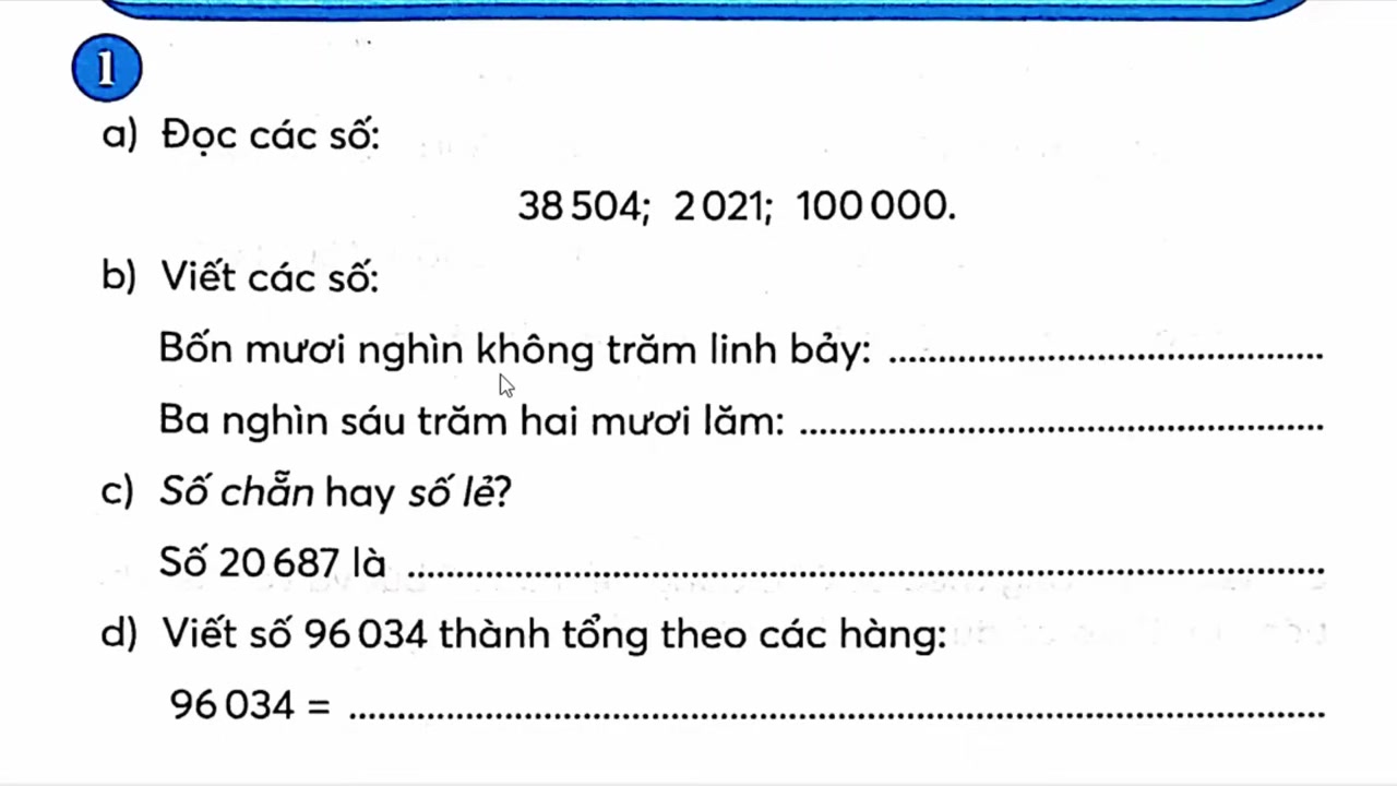 Minh họa cách tách lớp và đọc các số tự nhiên có 4, 5 và 6 chữ số trên bảng.
