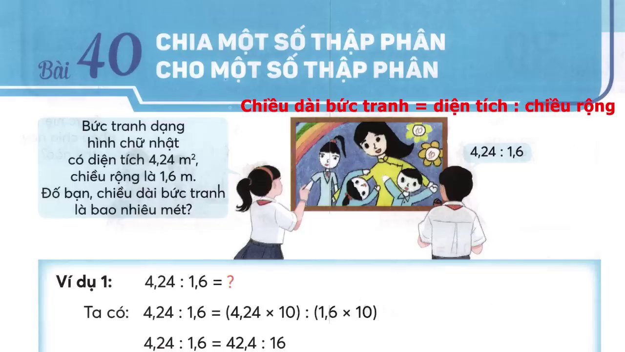 Sơ đồ tóm tắt các bước thực hiện phép chia số thập phân cho số thập phân.