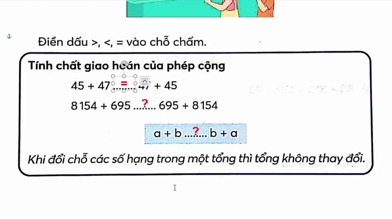 Giải thích trực quan về cách nhóm các số hạng trong tính chất kết hợp.