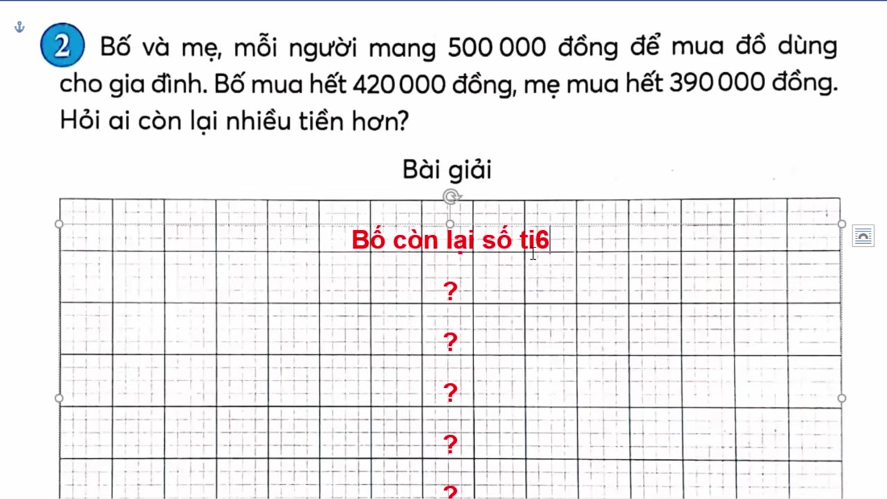 Minh họa bài toán bằng hình ảnh những tờ tiền, giúp học sinh hình dung trực quan về phép trừ số tiền.