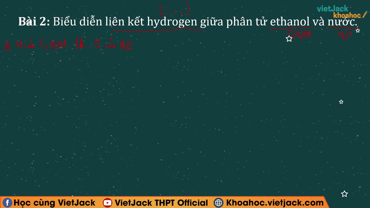 Liên Kết Hydro và Tương Tác Van Der Waals: Hai Lực "Vô Hình" Định Hình Thế Giới Phân Tử 5 Minh họa một trong các kiểu liên kết hydro giữa phân tử ethanol (trái) và phân tử nước (phải), được biểu diễn bằng đường nét đứt ba chấm.