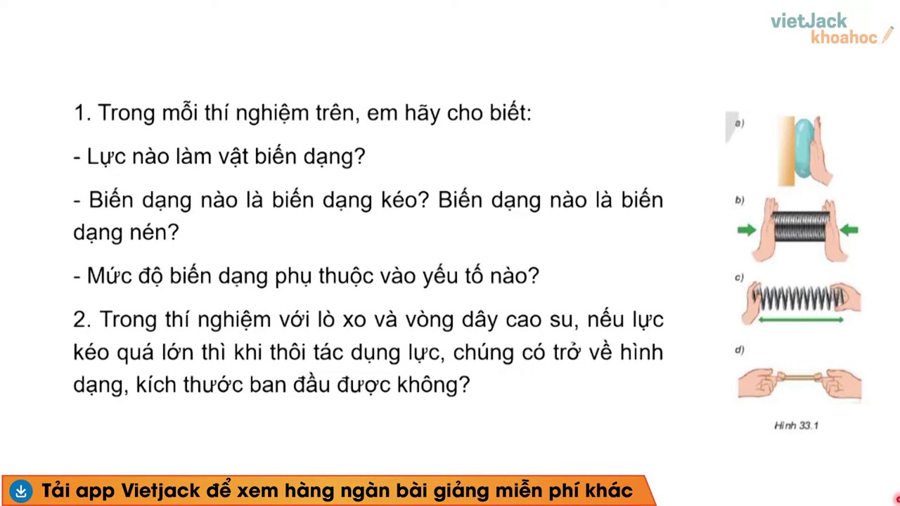 Hai chiếc lò xo giống nhau được treo trên giá: một chiếc không có trọng vật (trạng thái tự nhiên), một chiếc mang quả cân (bị kéo giãn).